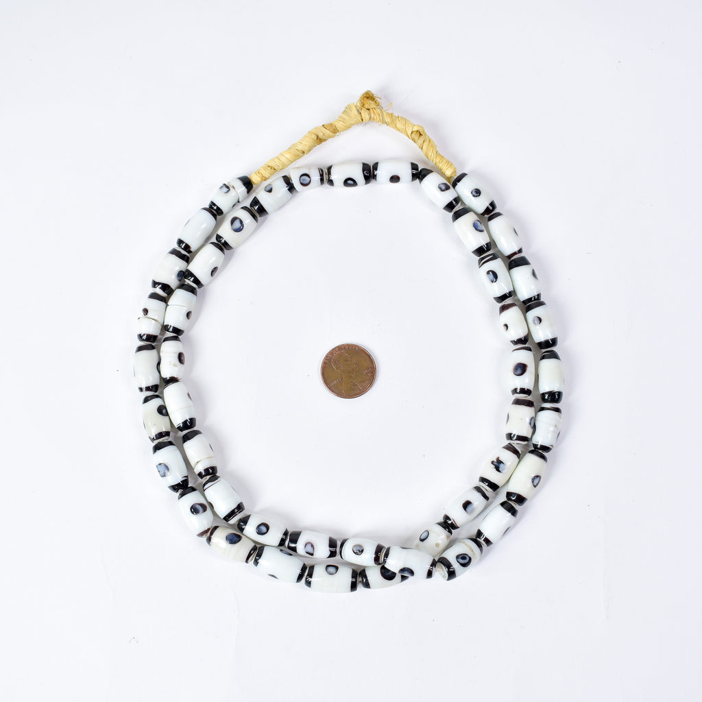 Czech Barrel Black and White Trade Beads 32 Inch