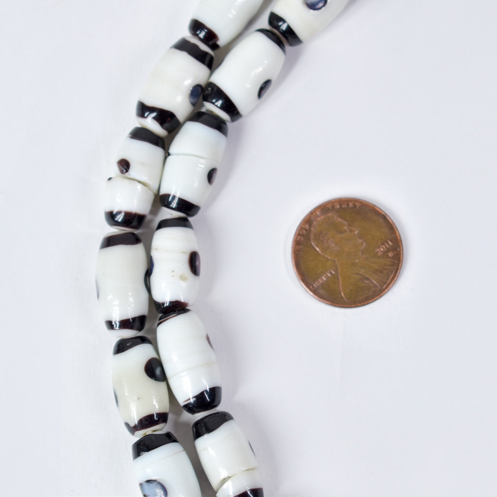 Czech Barrel Black and White Trade Beads 32 Inch
