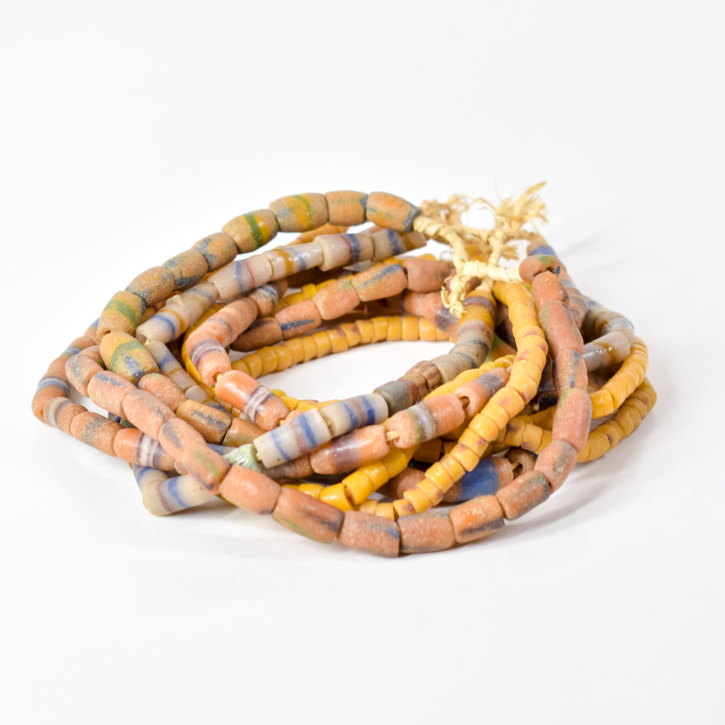 5 Strands Krobo "Recycled" Powder Glass Trade Beads