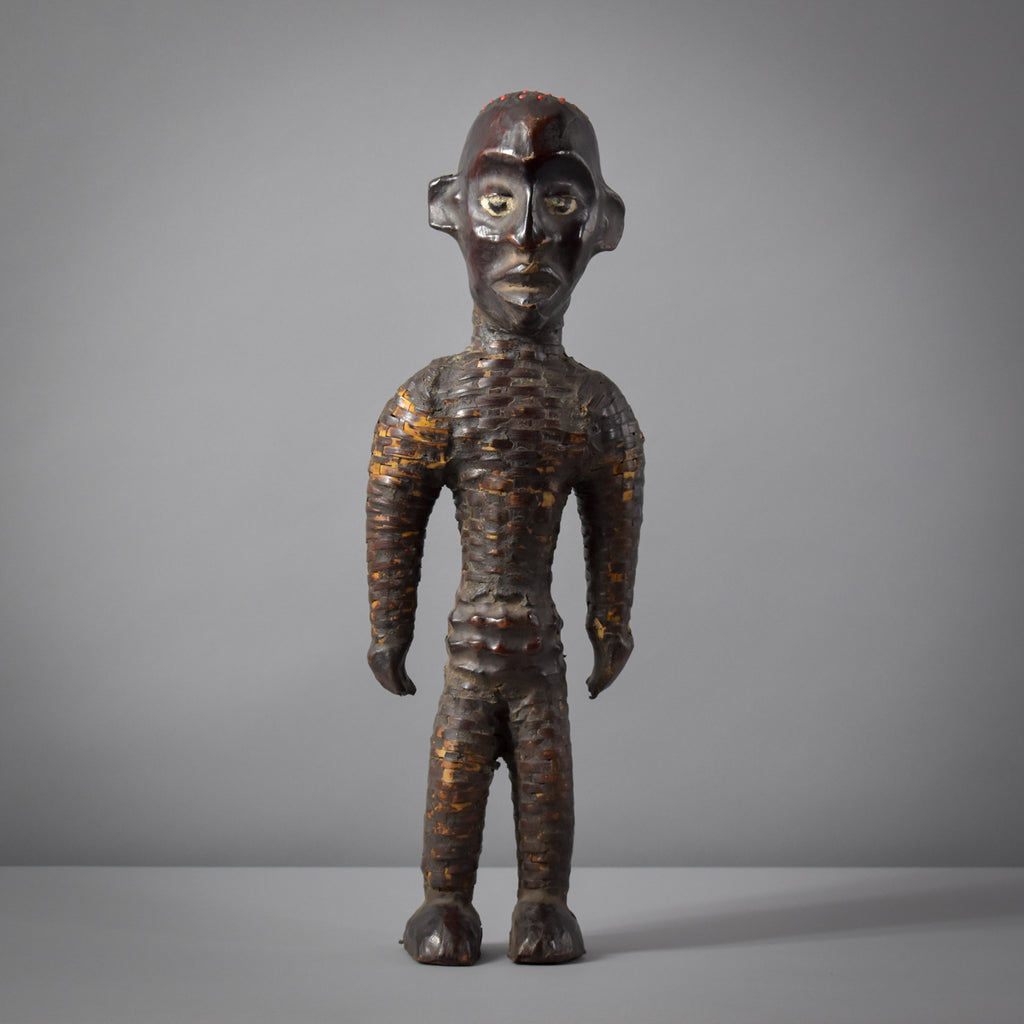 Ejagham Ekoi Standing Wicker Wood Figure with Leather Nigeria