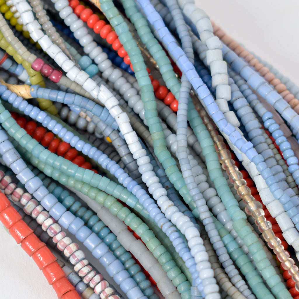 100 Mixed Blue Tile and Seed Trade Beads Strands