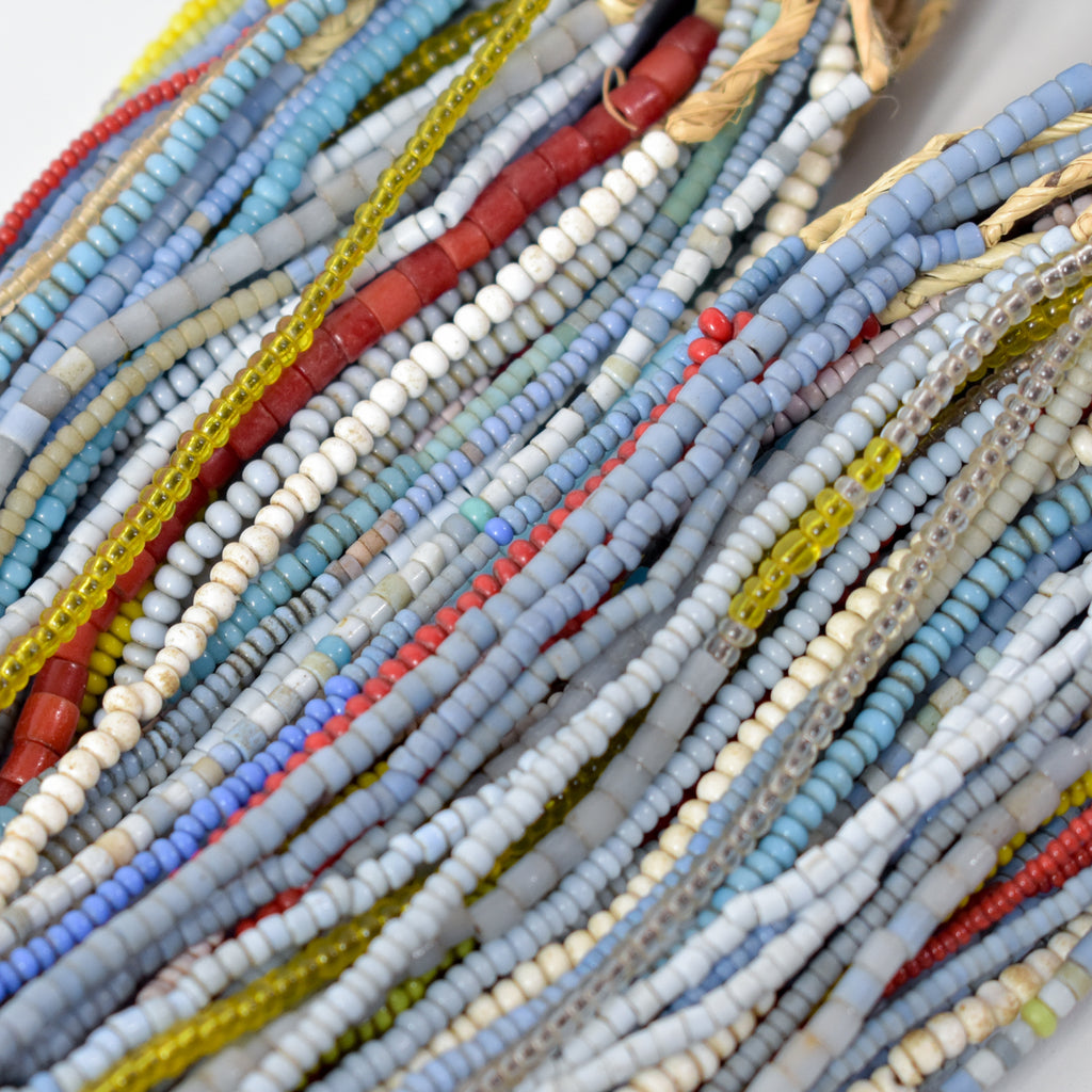 100 Mixed Blue Tile and Seed Trade Beads Strands