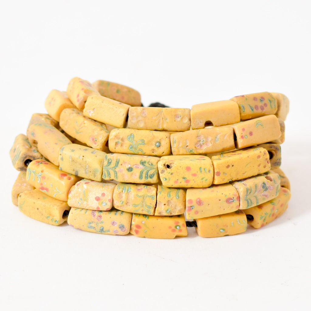 Rectangular Floral Venetian Yellow Trade Beads 33 Inch