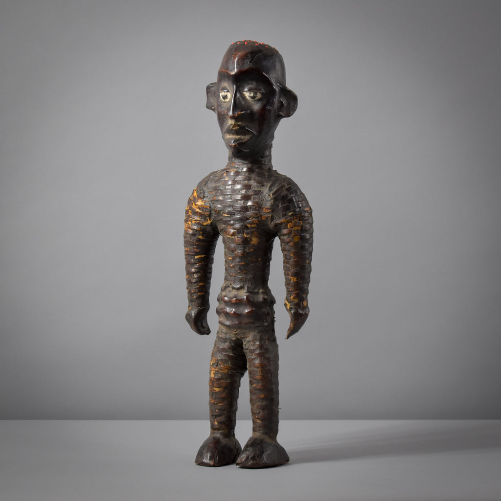 Ejagham Ekoi Standing Wicker Wood Figure with Leather Nigeria