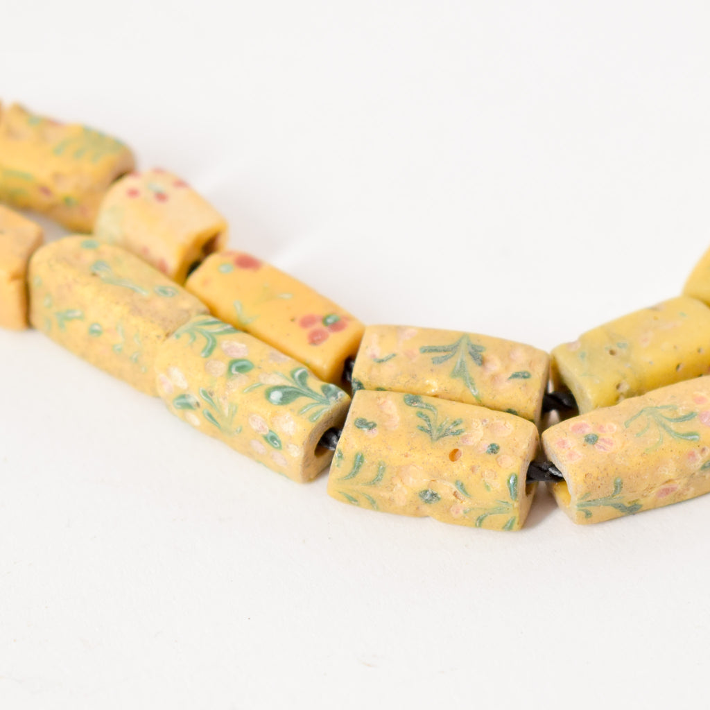 Rectangular Floral Venetian Yellow Trade Beads 33 Inch