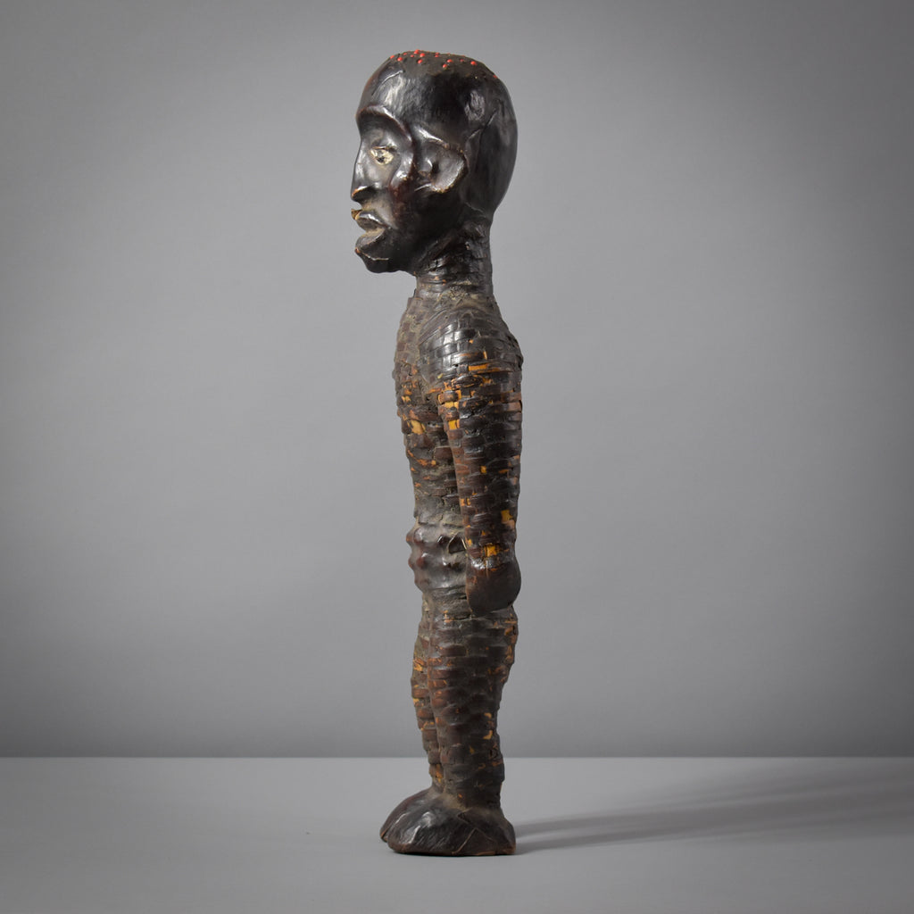 Ejagham Ekoi Standing Wicker Wood Figure with Leather Nigeria