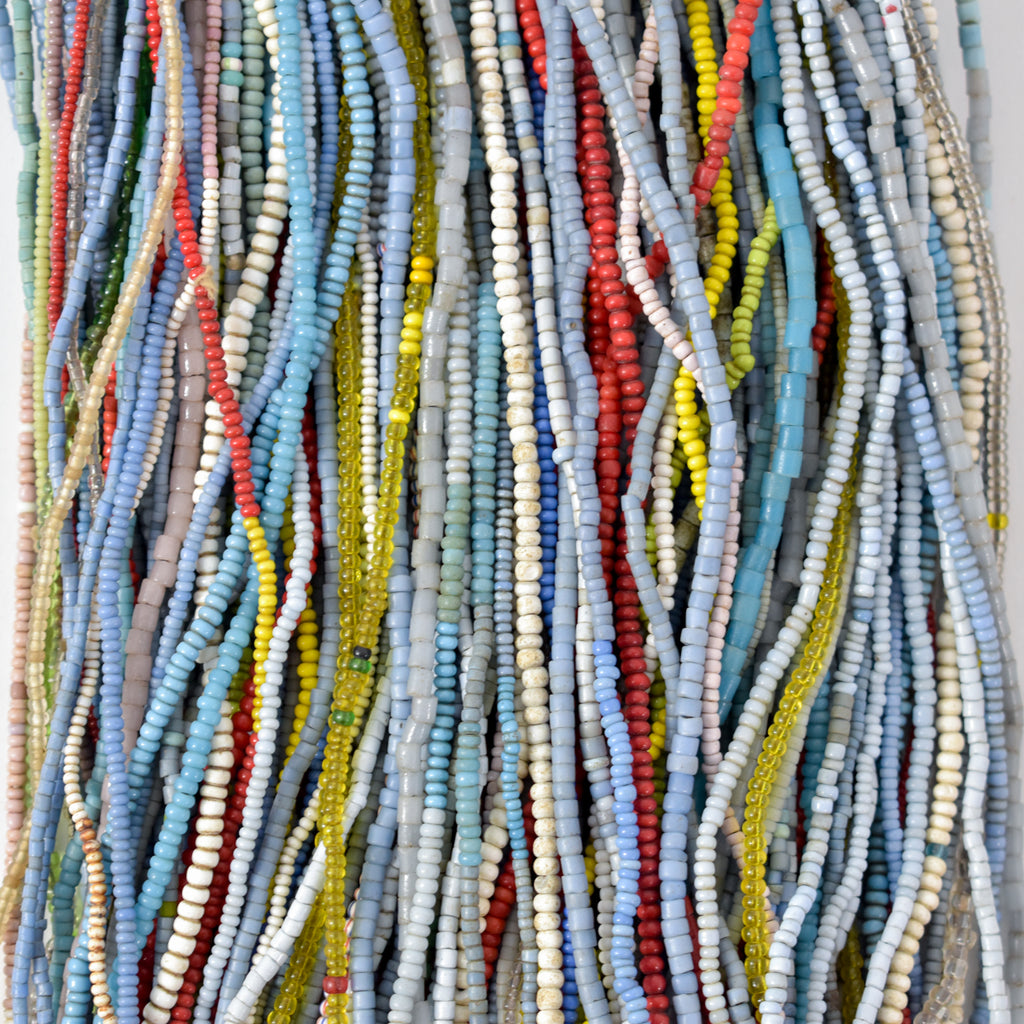 100 Mixed Blue Tile and Seed Trade Beads Strands