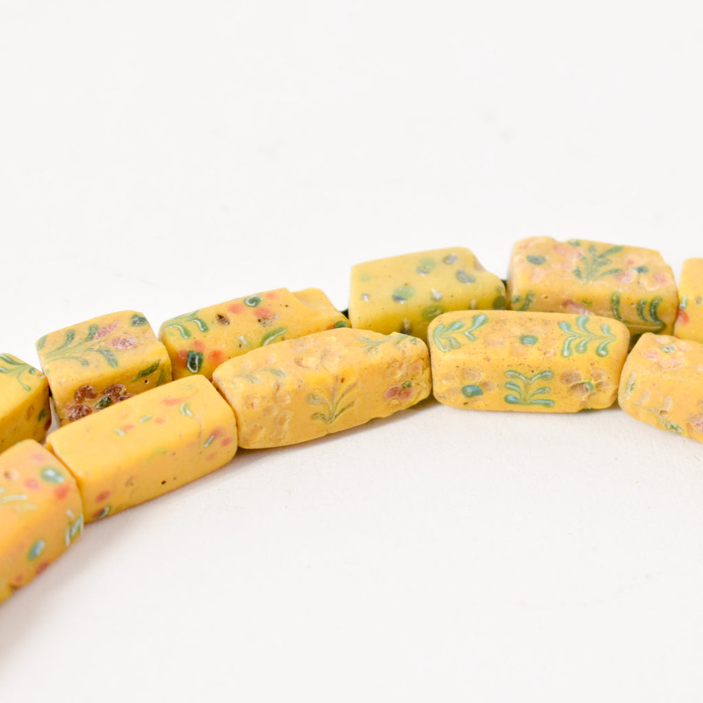 Rectangular Floral Venetian Yellow Trade Beads 33 Inch