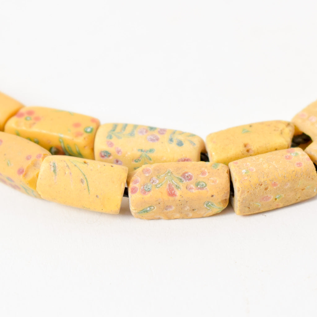 Rectangular Floral Venetian Yellow Trade Beads 33 Inch