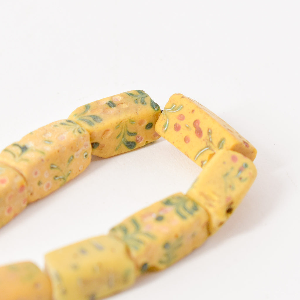 Rectangular Floral Venetian Yellow Trade Beads 33 Inch