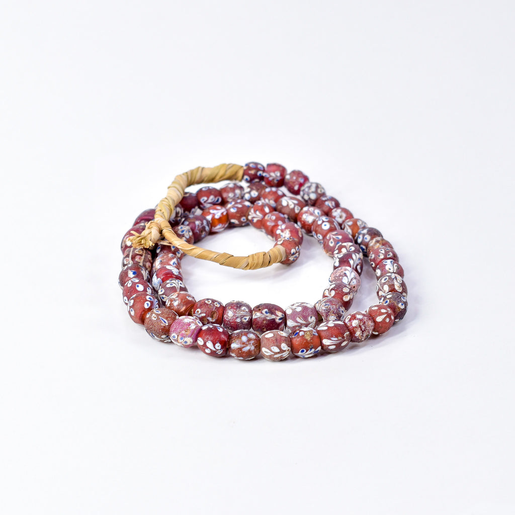 Venetian Whiteheart Floral Dot Red Trade Beads