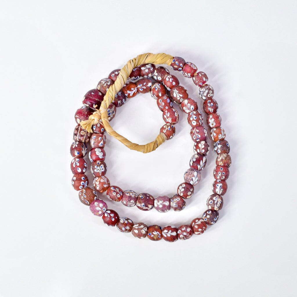 Venetian Whiteheart Floral Dot Red Trade Beads