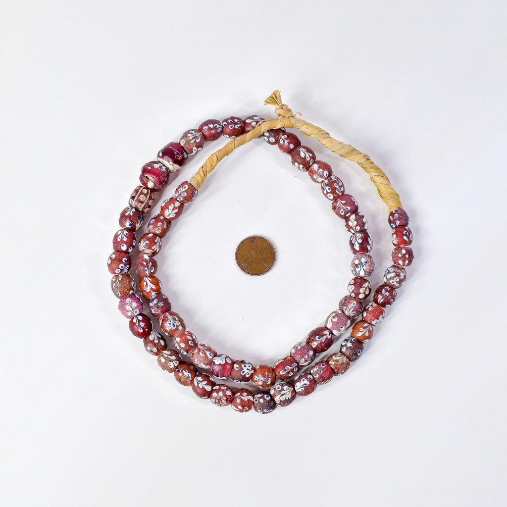 Venetian Whiteheart Floral Dot Red Trade Beads