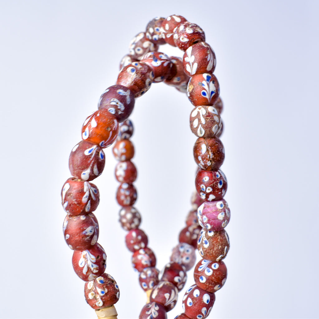 Venetian Whiteheart Floral Dot Red Trade Beads