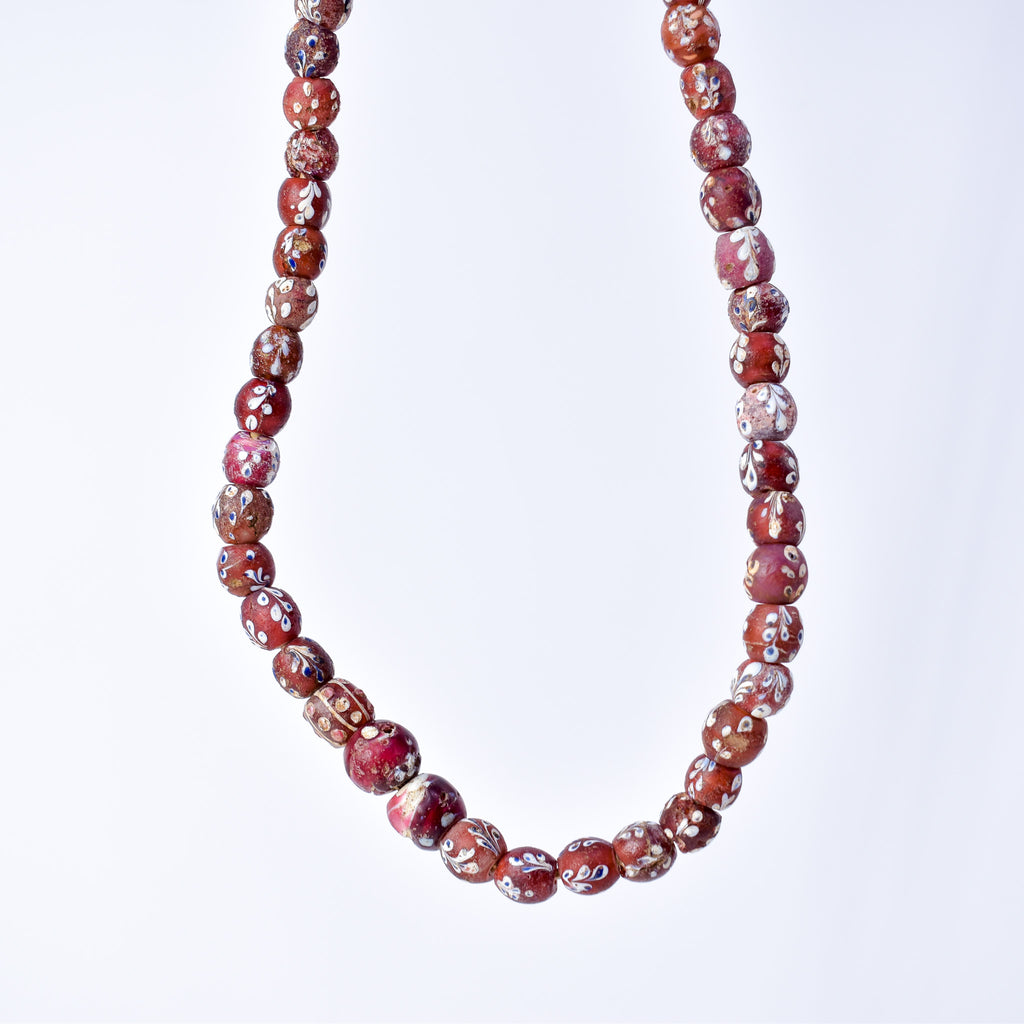 Venetian Whiteheart Floral Dot Red Trade Beads