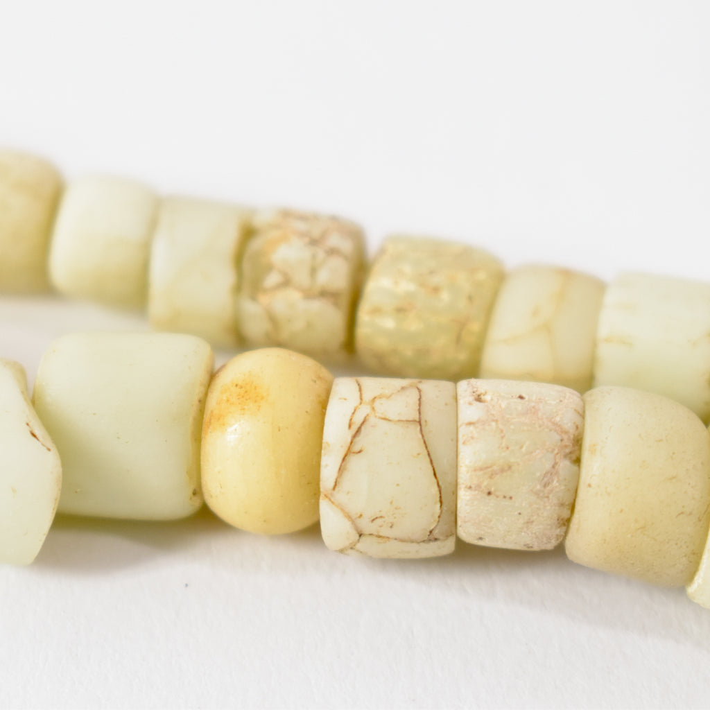 Old White Green Heart Venetian Trade Beads