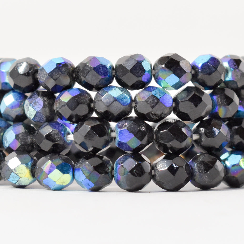 Iridescent Faceted Fumed Bohemian Black Trade Beads