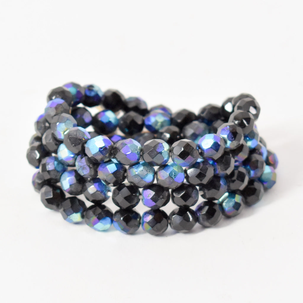 Iridescent Faceted Fumed Bohemian Black Trade Beads