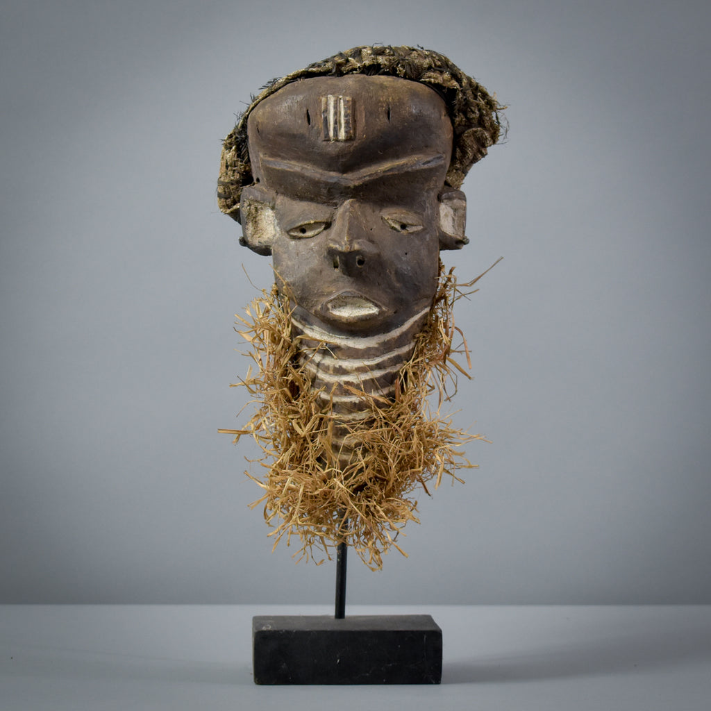 Bearded Pende Mask with Woven Hood Congo