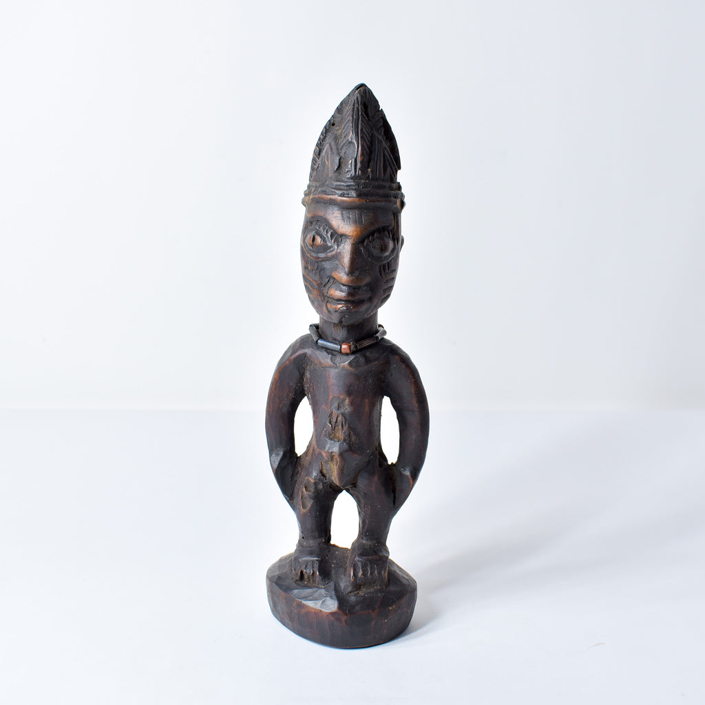 Yoruba Ibeji Male Figure With Glass Bead Necklace Nigeria
