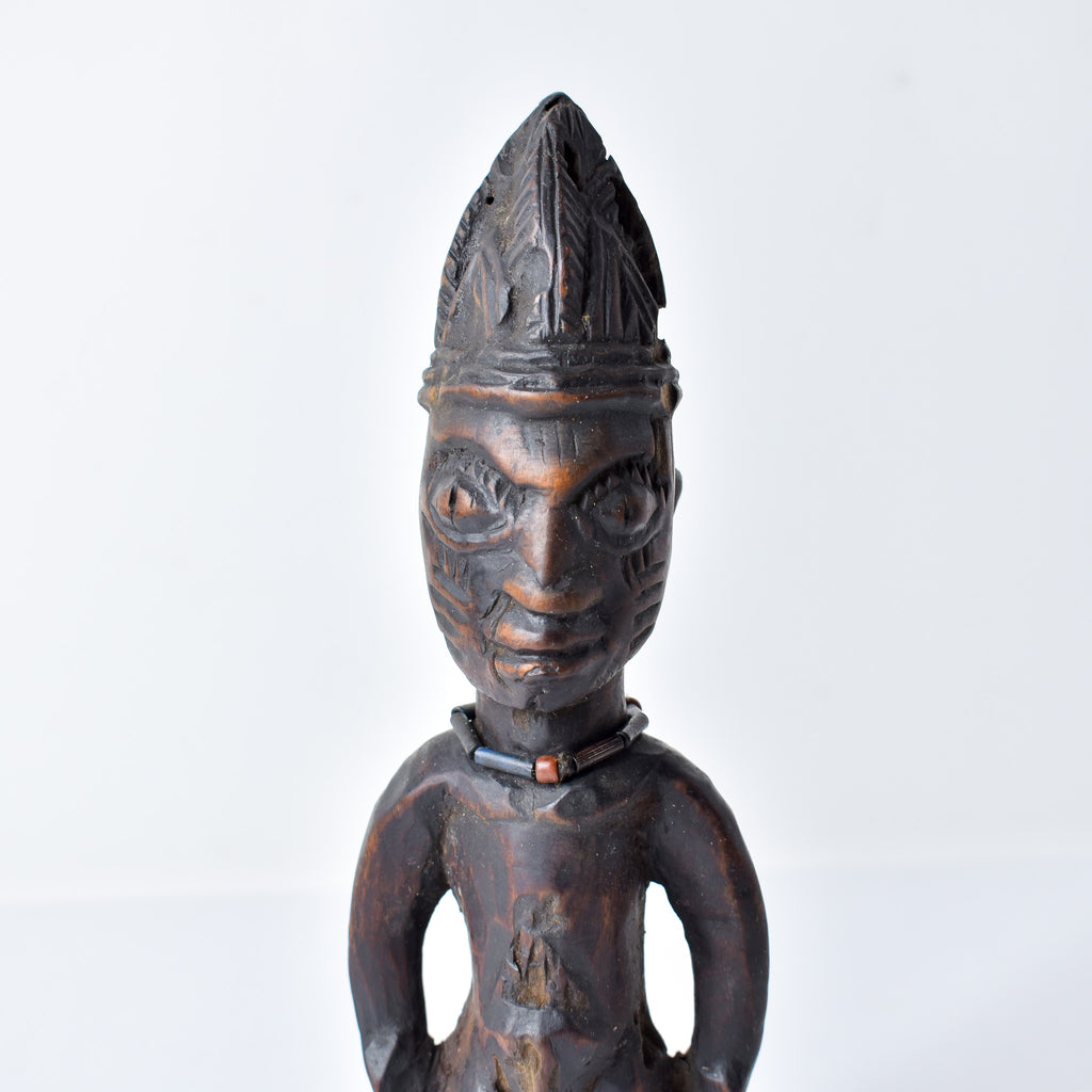 Yoruba Ibeji Male Figure With Glass Bead Necklace Nigeria