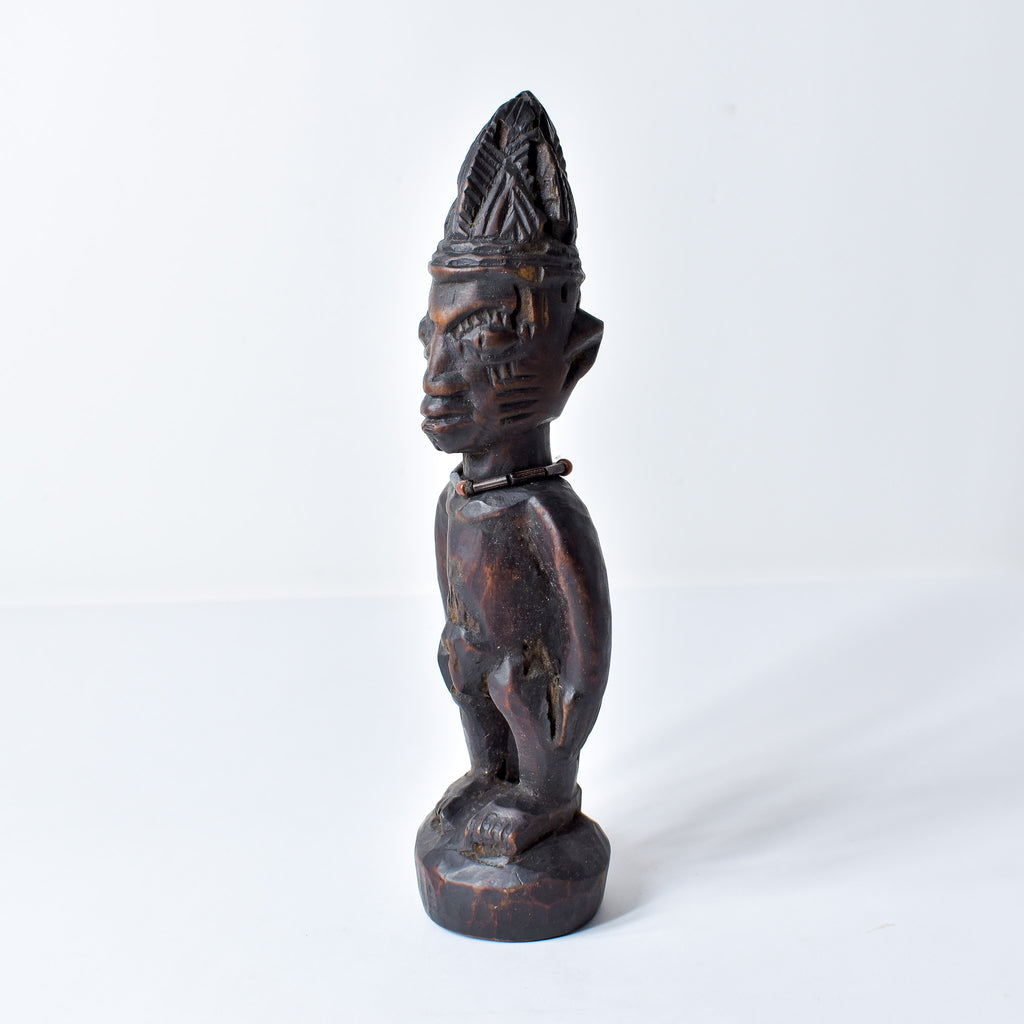 Yoruba Ibeji Male Figure With Glass Bead Necklace Nigeria
