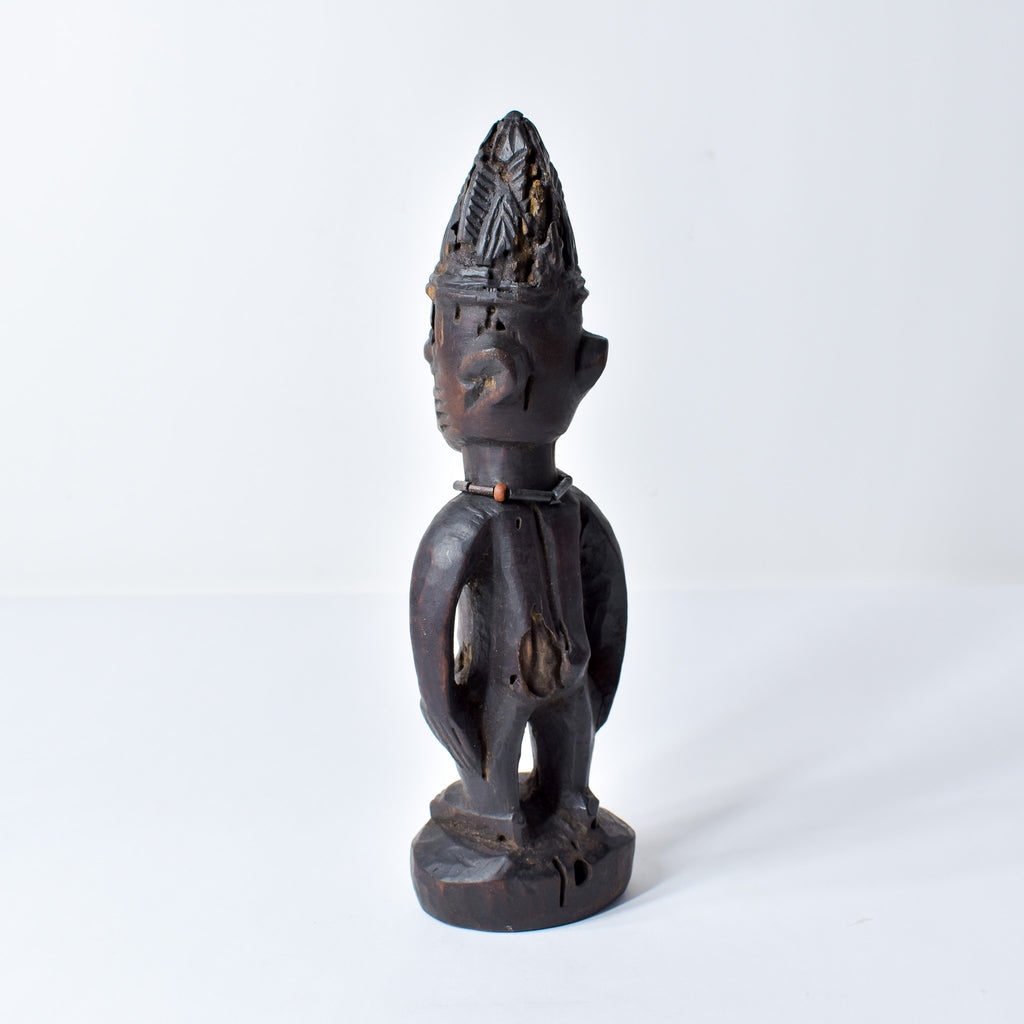 Yoruba Ibeji Male Figure With Glass Bead Necklace Nigeria