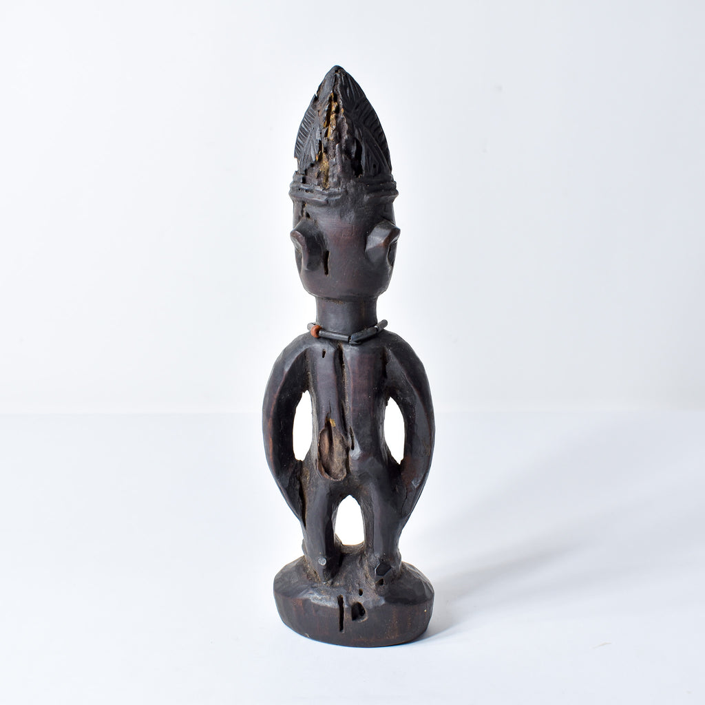 Yoruba Ibeji Male Figure With Glass Bead Necklace Nigeria