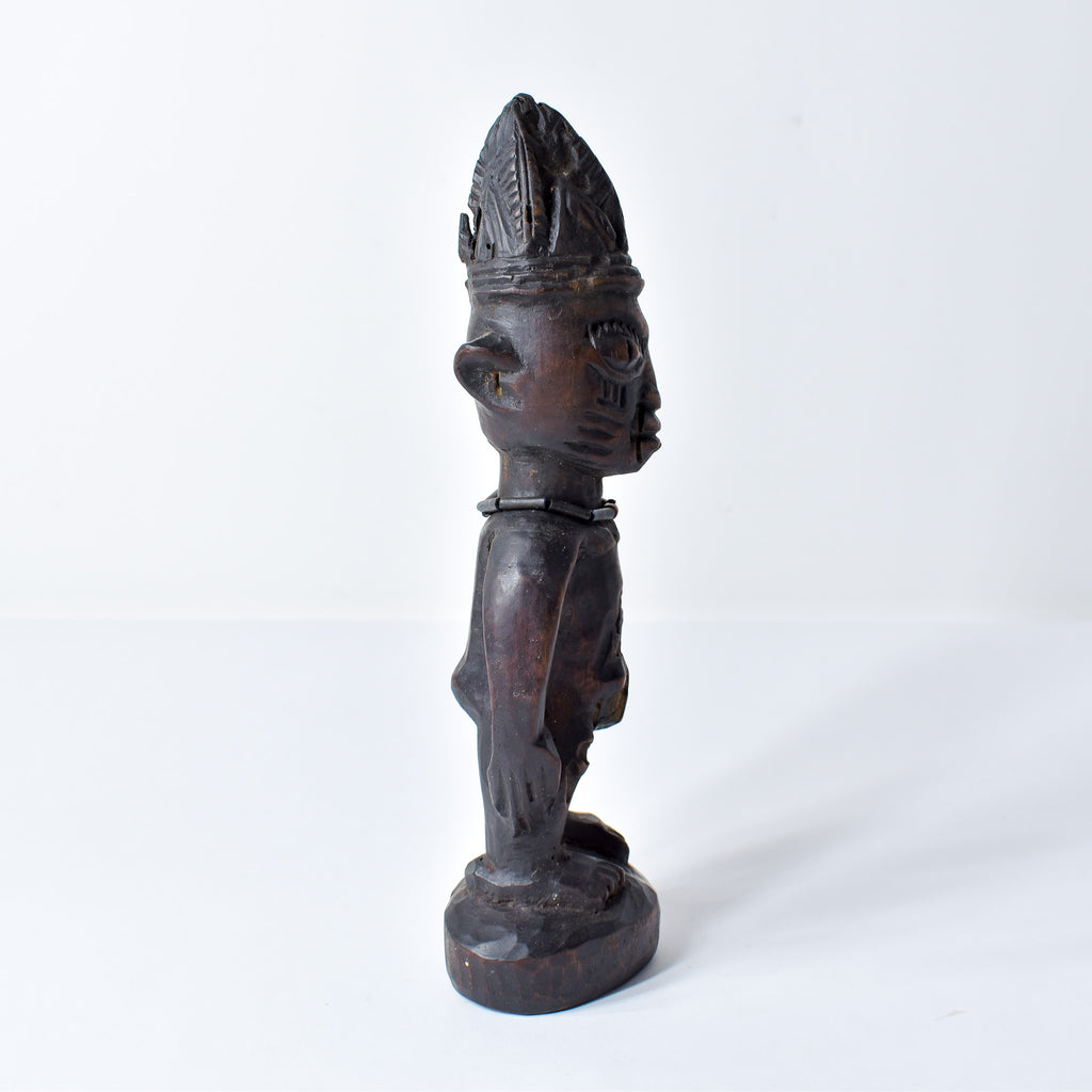 Yoruba Ibeji Male Figure With Glass Bead Necklace Nigeria