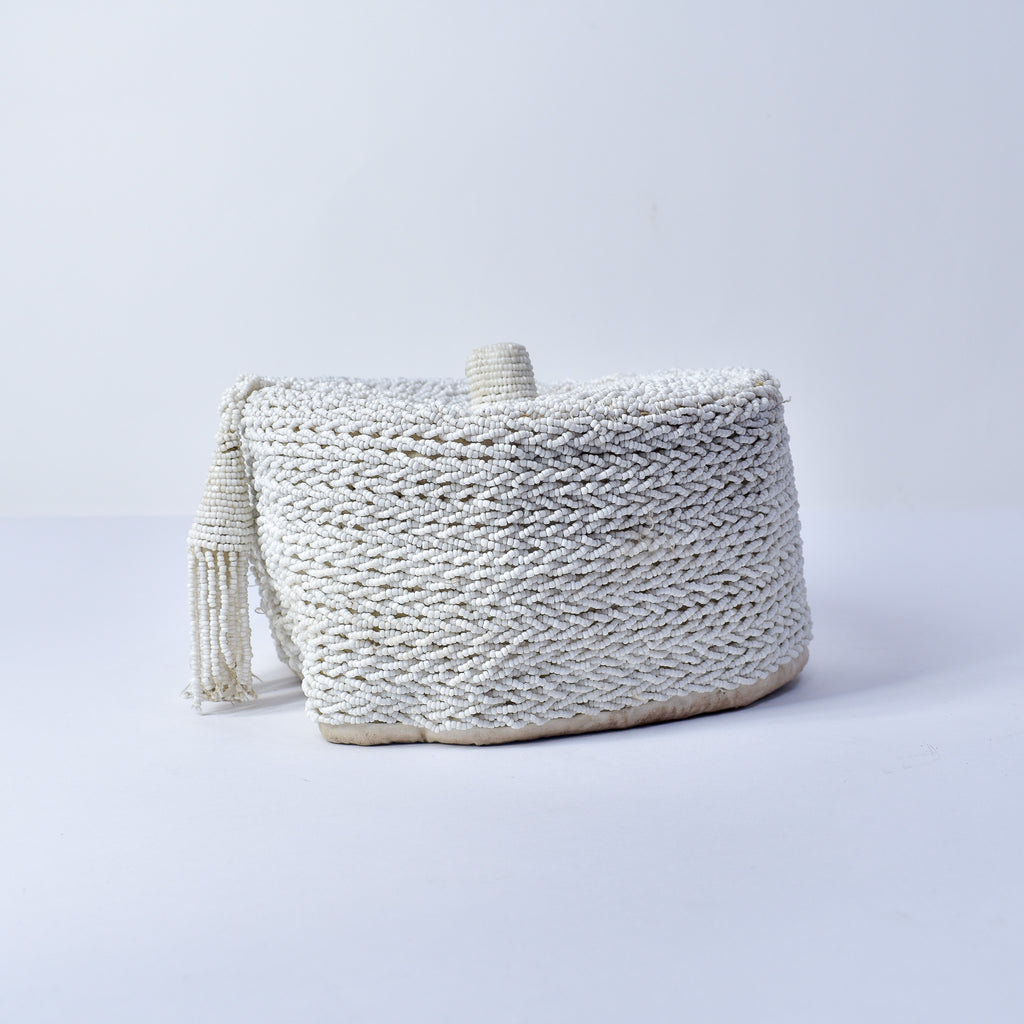 Yoruba White Beaded Hat Nigeria