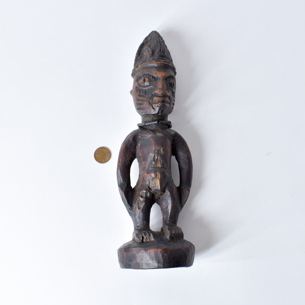 Yoruba Ibeji Male Figure With Glass Bead Necklace Nigeria