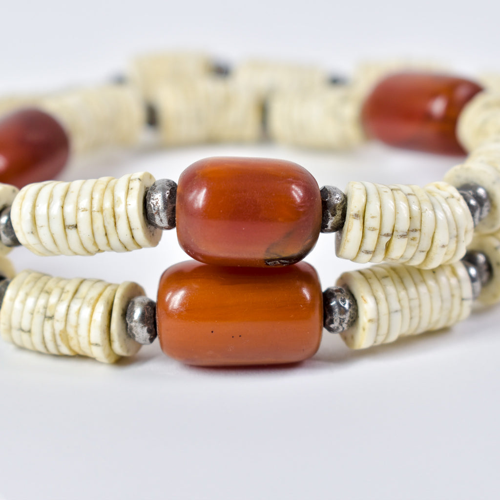 Ostrich Egg Shell Heishi Necklace with Faux Amber Trade Beads Henry Collection