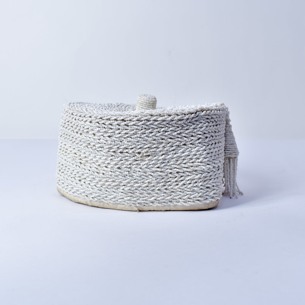 Yoruba White Beaded Hat Nigeria