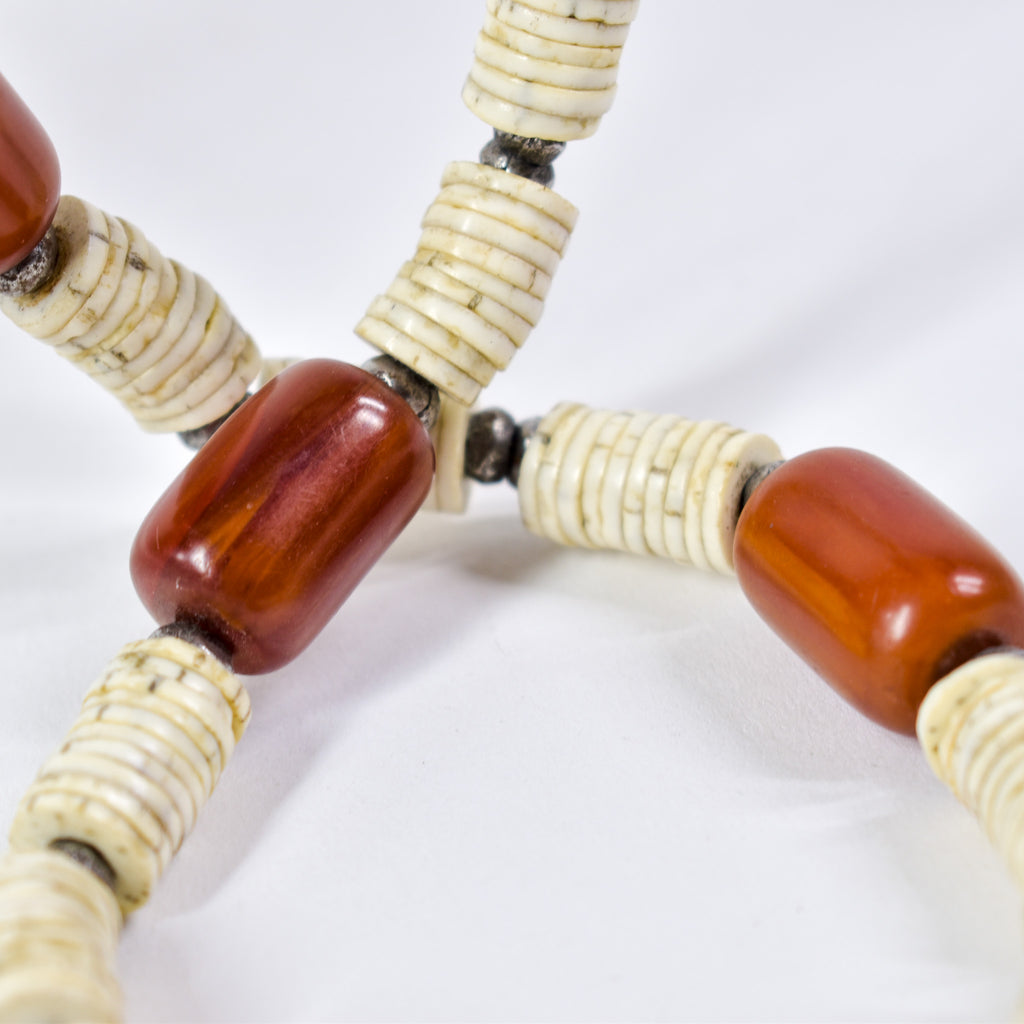 Ostrich Egg Shell Heishi Necklace with Faux Amber Trade Beads Henry Collection