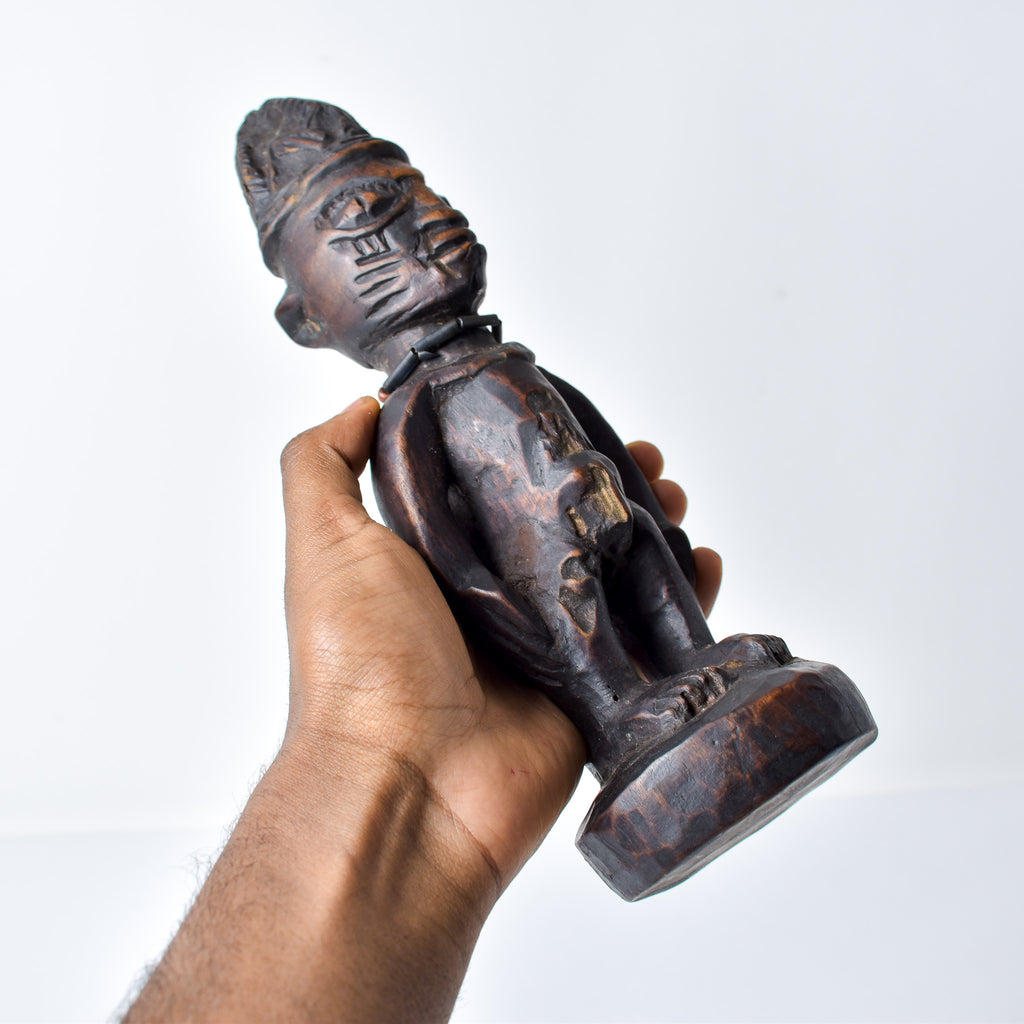 Yoruba Ibeji Male Figure With Glass Bead Necklace Nigeria