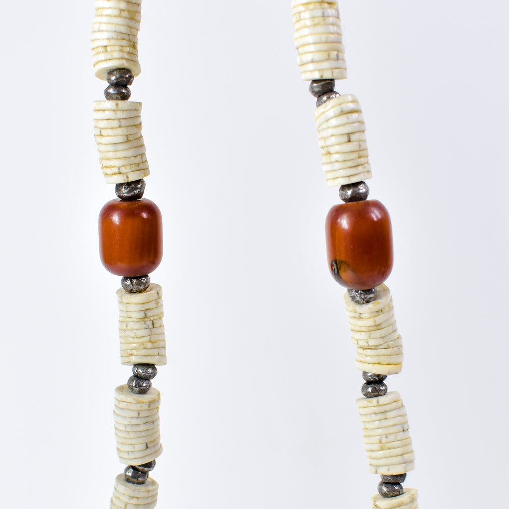 Ostrich Egg Shell Heishi Necklace with Faux Amber Trade Beads Henry Collection