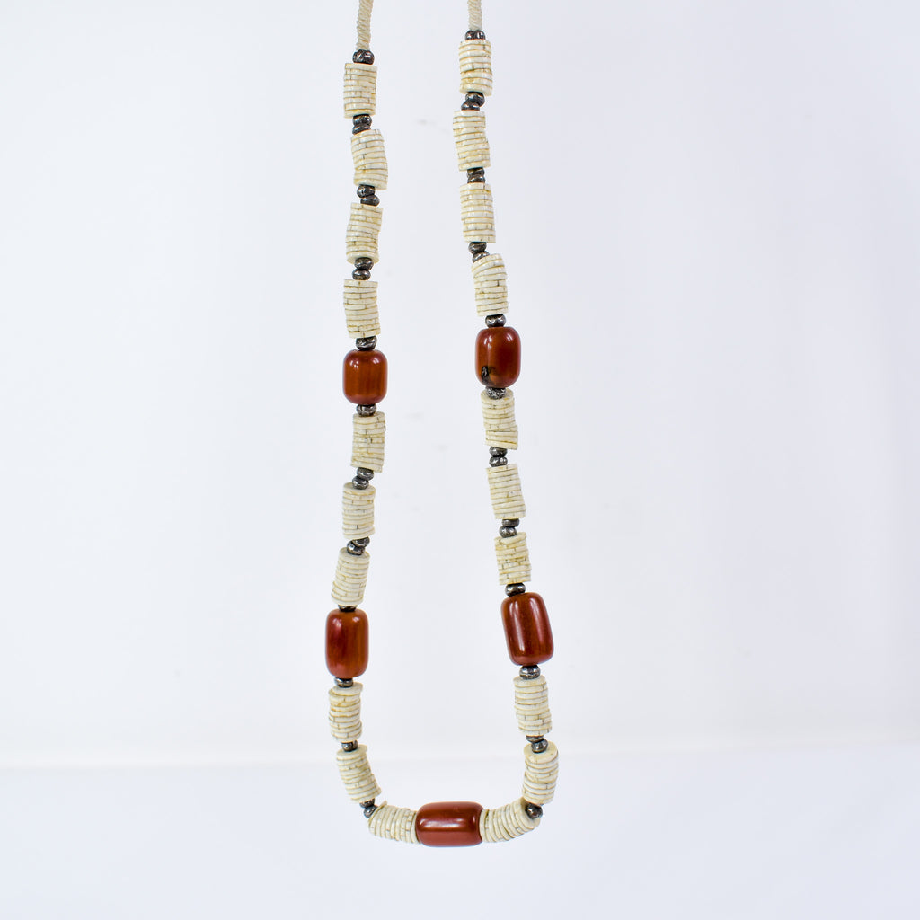 Ostrich Egg Shell Heishi Necklace with Faux Amber Trade Beads Henry Collection