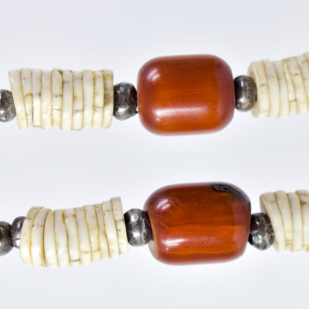 Ostrich Egg Shell Heishi Necklace with Faux Amber Trade Beads Henry Collection