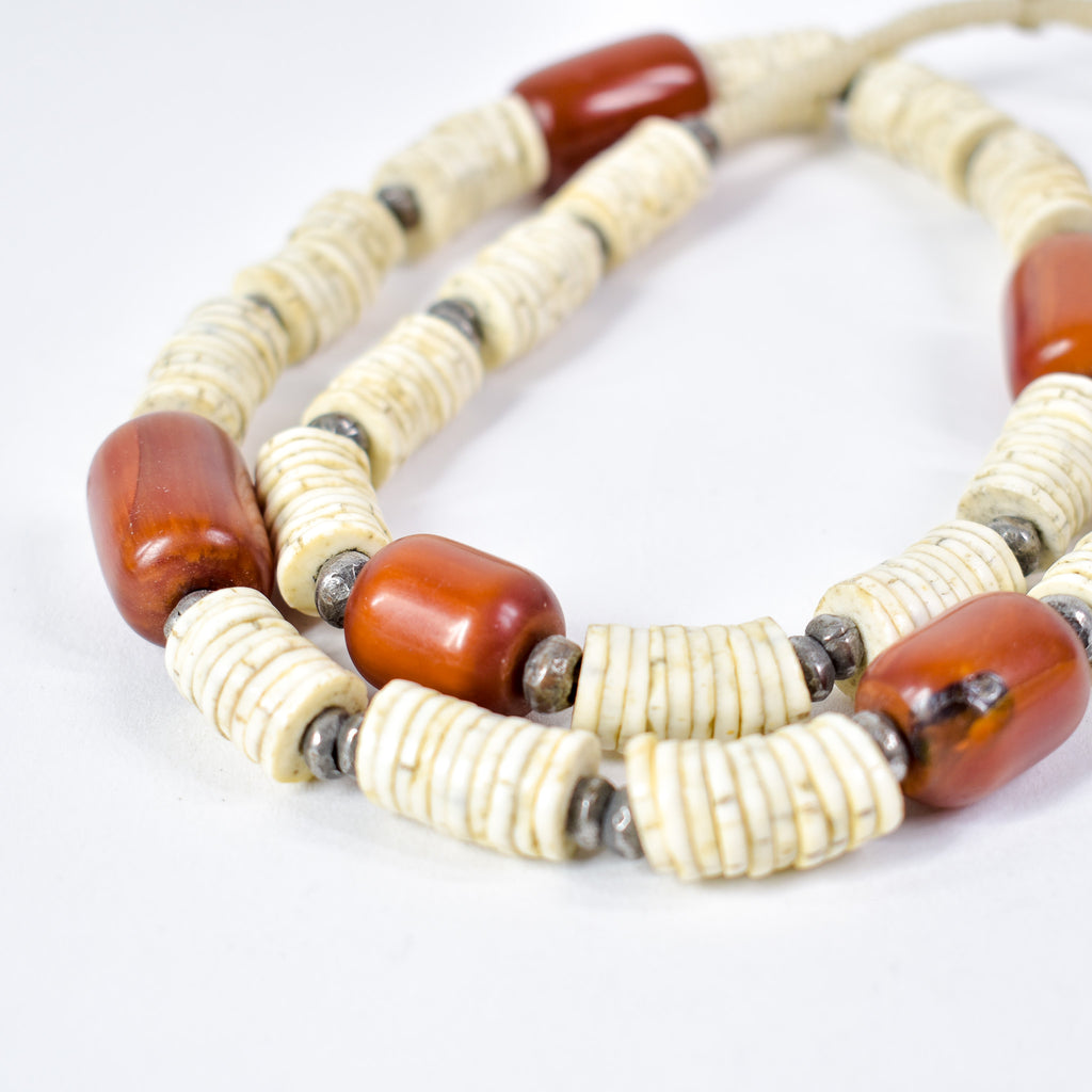 Ostrich Egg Shell Heishi Necklace with Faux Amber Trade Beads Henry Collection