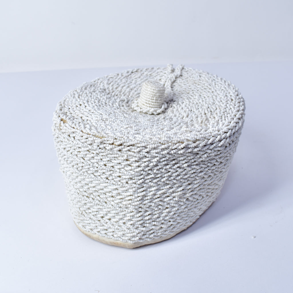Yoruba White Beaded Hat Nigeria
