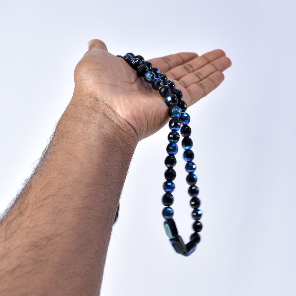Iridescent Faceted Graduated Bohemian Black Trade Beads