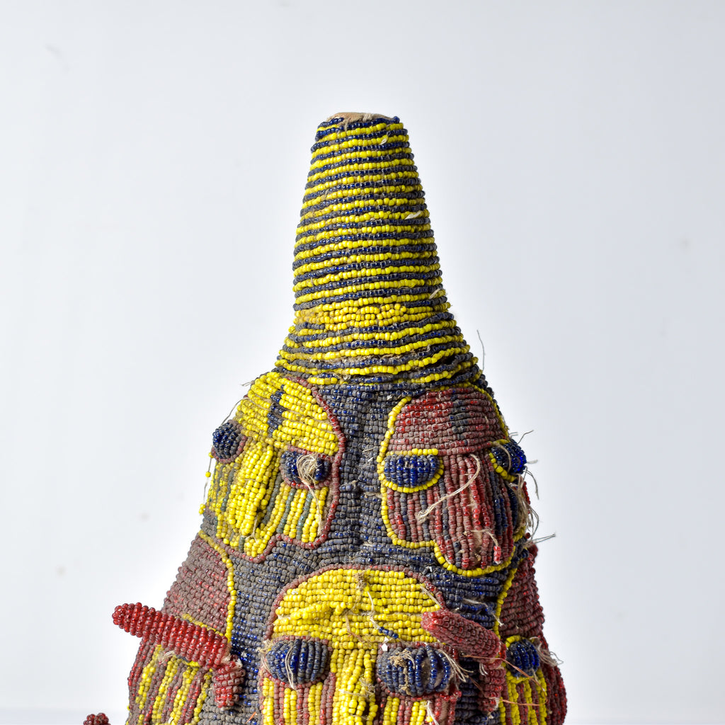 Old Yoruba Red Yellow and Blue Beaded Crown Nigeria