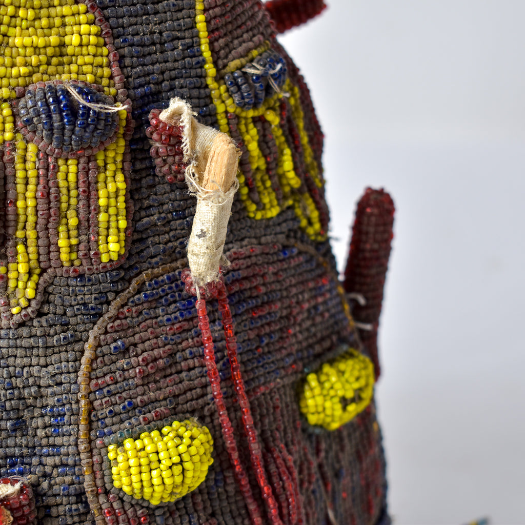Old Yoruba Red Yellow and Blue Beaded Crown Nigeria