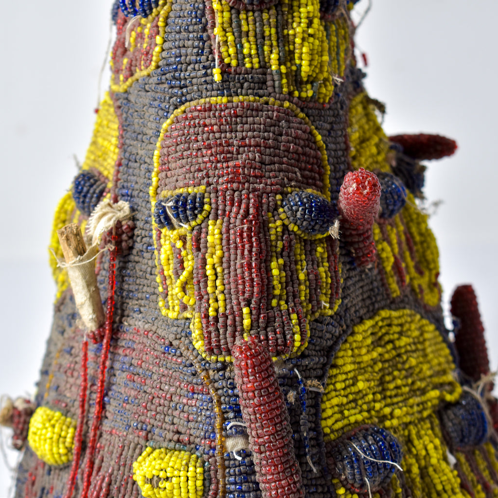 Old Yoruba Red Yellow and Blue Beaded Crown Nigeria