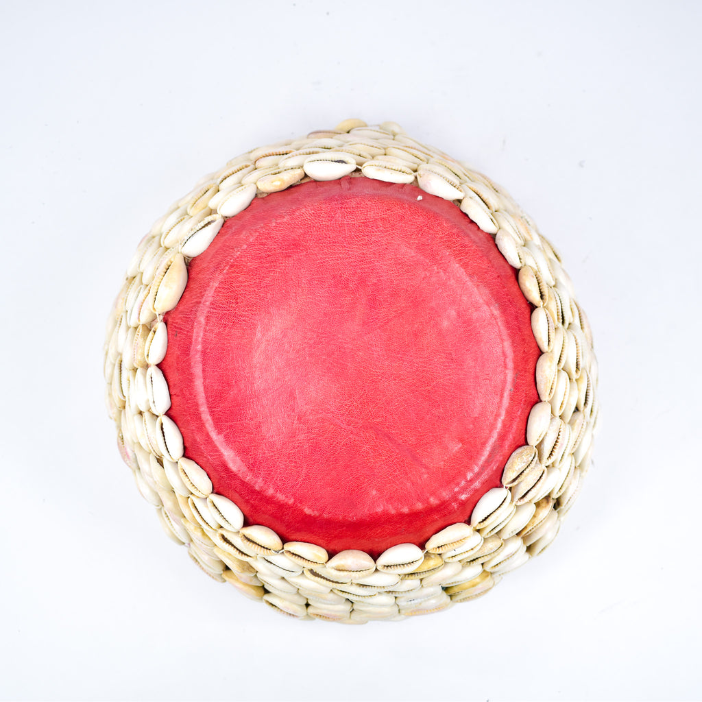 Hausa Cowrie Shell Grass Basket Bowl With Leather Nigeria 11 Inch