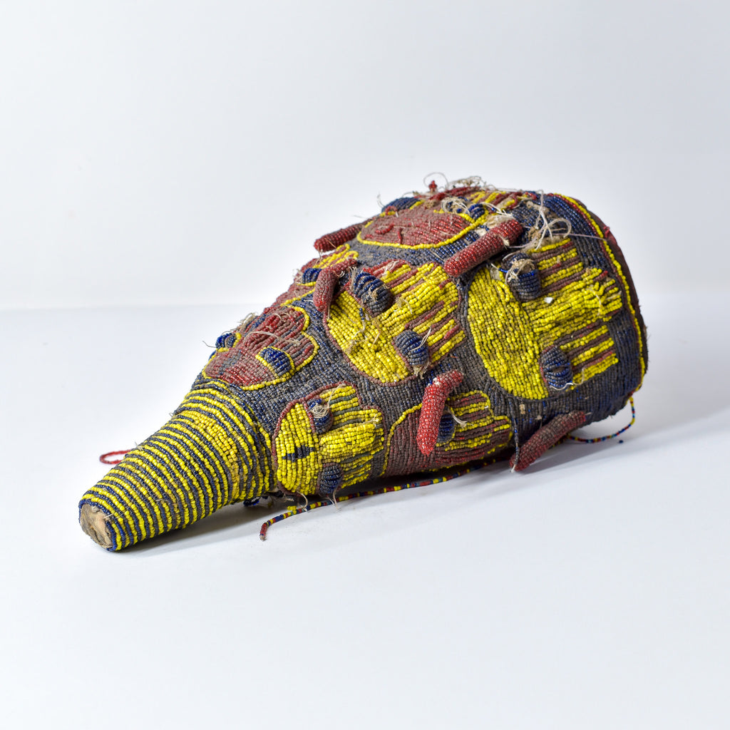 Old Yoruba Red Yellow and Blue Beaded Crown Nigeria