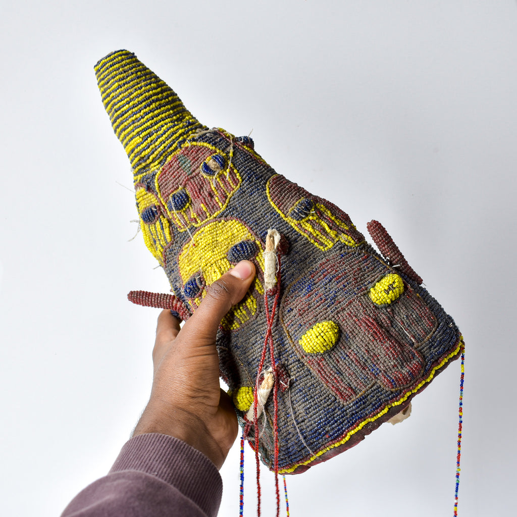 Old Yoruba Red Yellow and Blue Beaded Crown Nigeria