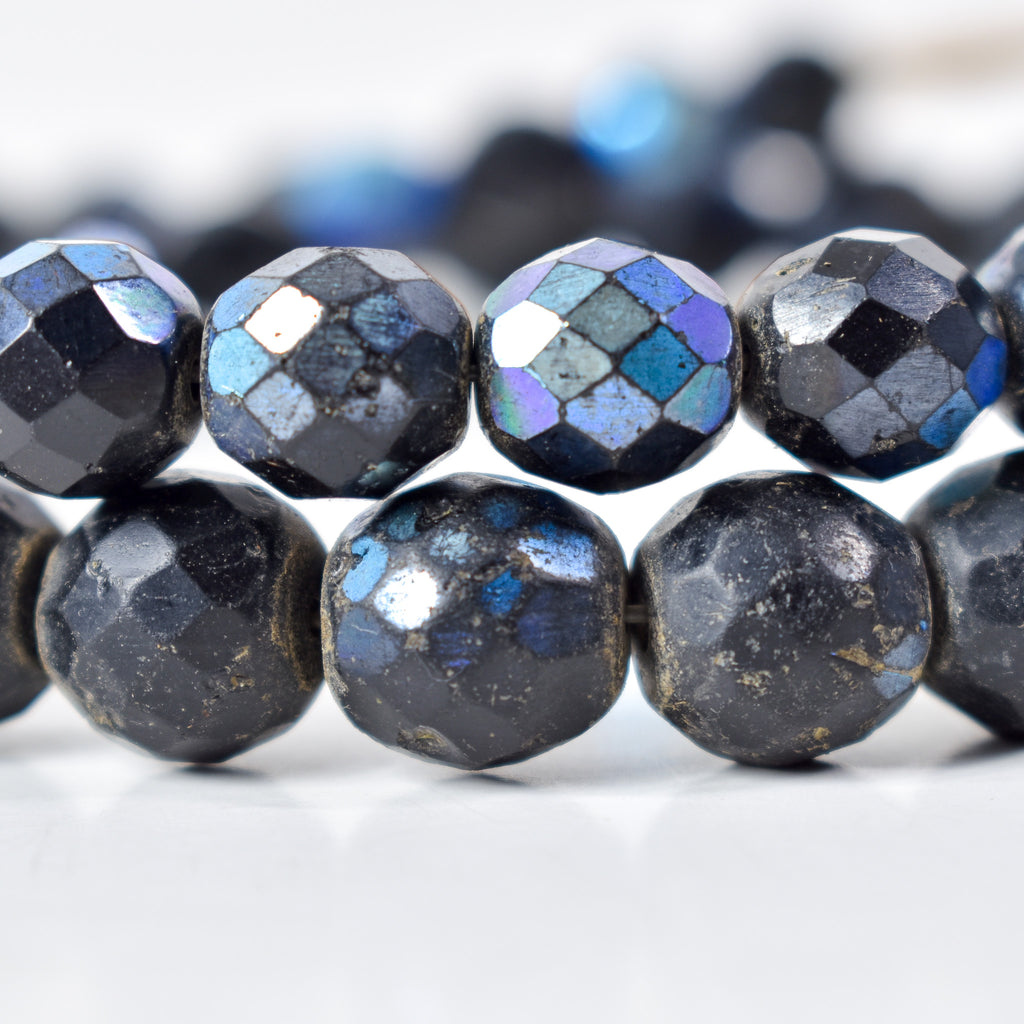 Iridescent Faceted Graduated Bohemian Black Trade Beads