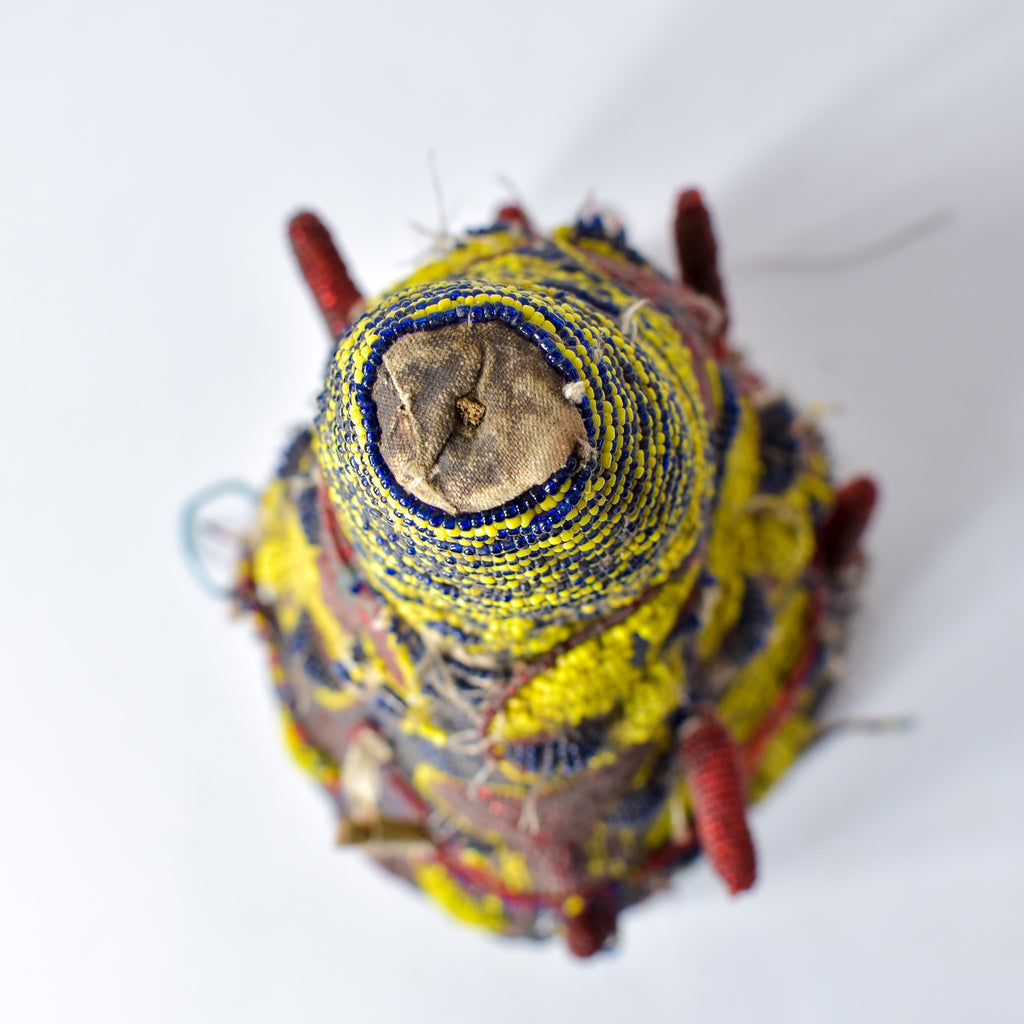 Old Yoruba Red Yellow and Blue Beaded Crown Nigeria