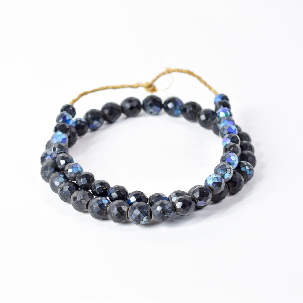 Iridescent Faceted Graduated Bohemian Black Trade Beads
